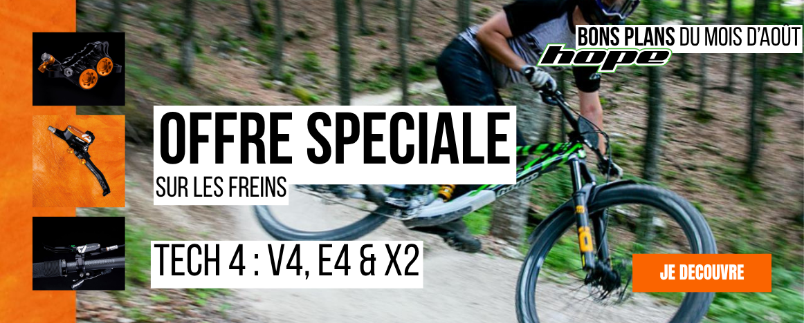 Promotion sur les Tech 4 V4, E4 et X2 de Hope vendus chez Purebike jusqu'au 31/08/25