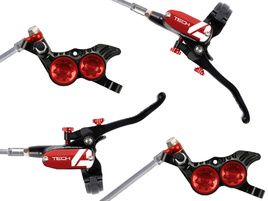 Hope Pareja de frenos de disco Tech 4 V4 Negro / Rojo - Latiguillo metálico 2025