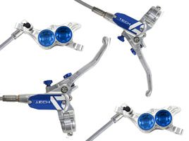 Hope Tech 4 E4 Disc Brake Set Silver / Blue - Braided Hose 2025